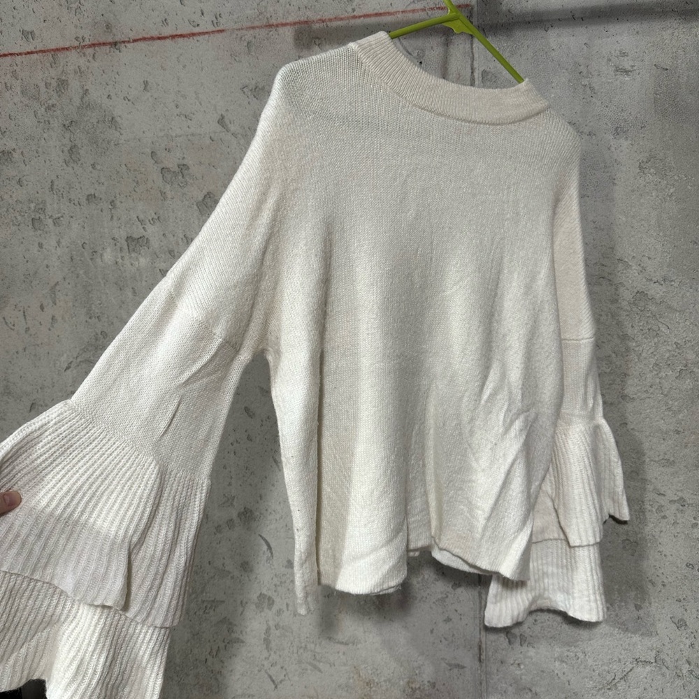 Cream Ruffle Sleeve Sweater